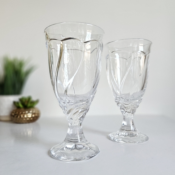 Vintage Set of 2 Noritake Sweet Swirl Clear Water Goblets Iced Tea Glasses - Picture 10 of 10